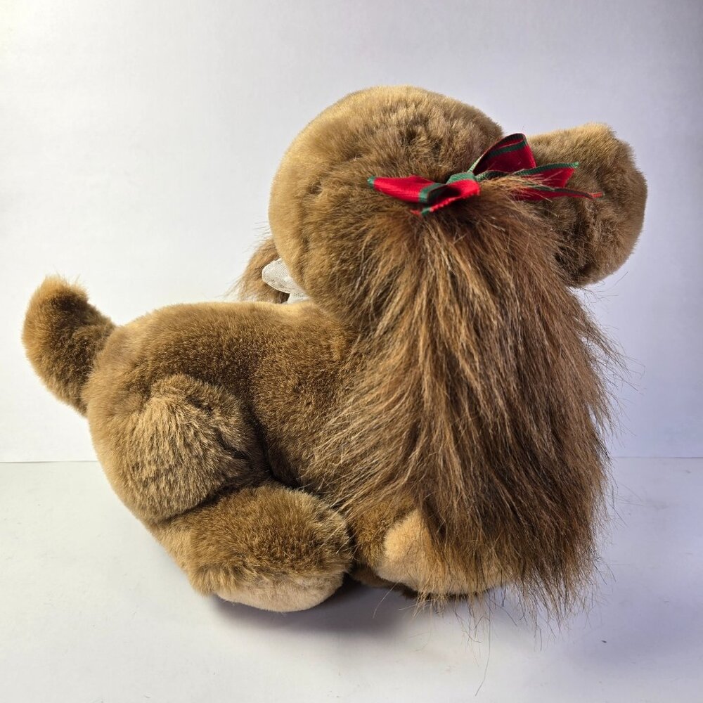 Vintage Puppy Dog Plush Puppet Christmas Stuffed Animal Pup-Pets Brown Bows READ
